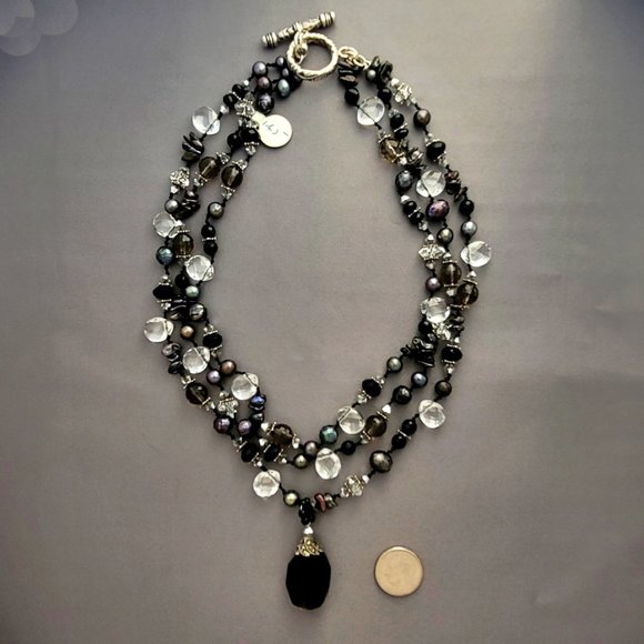 Sterling Silver Fresh Water Pearls with Crystal Necklace - Picture 2 of 6